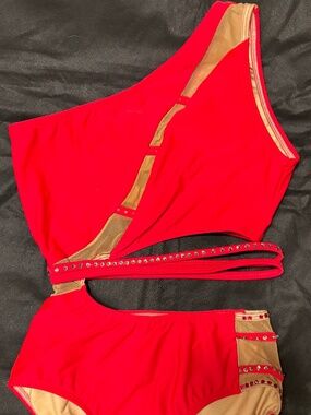AA Dance Costume Medium Adult Tropic Red with stones added